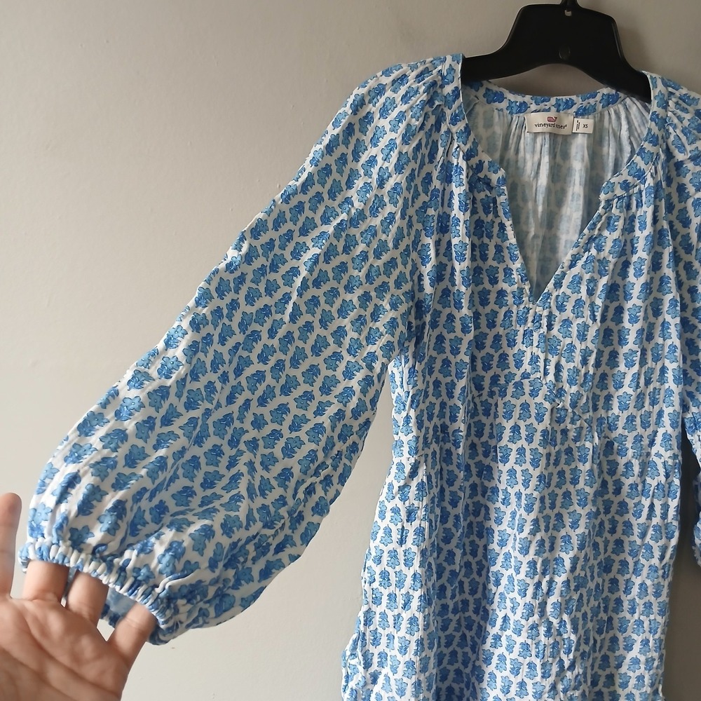 Vineyard Vines Women's Size XS Seastitch Block Print Dress Ruffle Hem 3/4 Sleeve - Picture 8 of 16